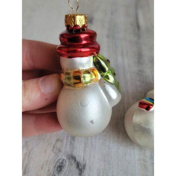 Unique Treasures blown glass snowman set ornament Xmas tree glitter - Picture 7 of 10